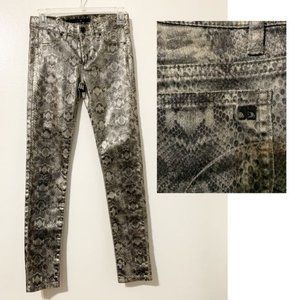 Joe’s Jeans Skinny Jeans 14 Girls 26x28 Gray Coated Metallic Snakeskin Skinny NE